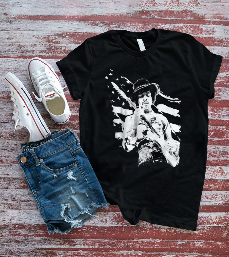 Jimi Hendrix American Flag Guitar Tribute T-Shirt