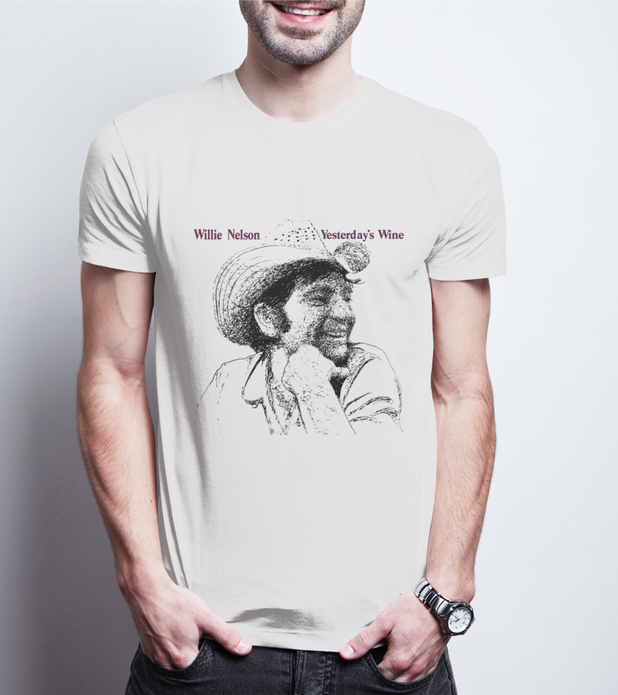 Willie Nelson Yesterday's Wine Portraitcowboy Hat Sketch T-Shirt