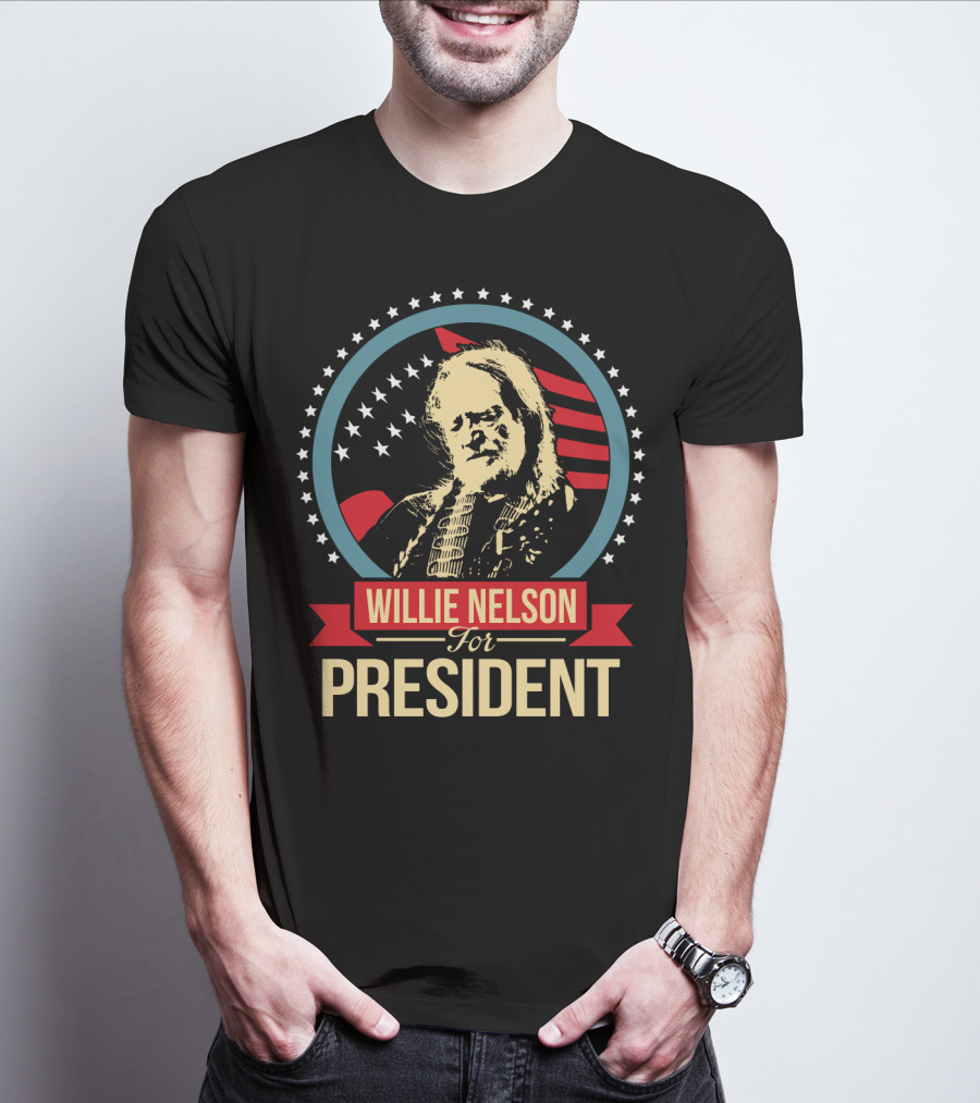 Willie Nelson For President American Flag Stars T-Shirt