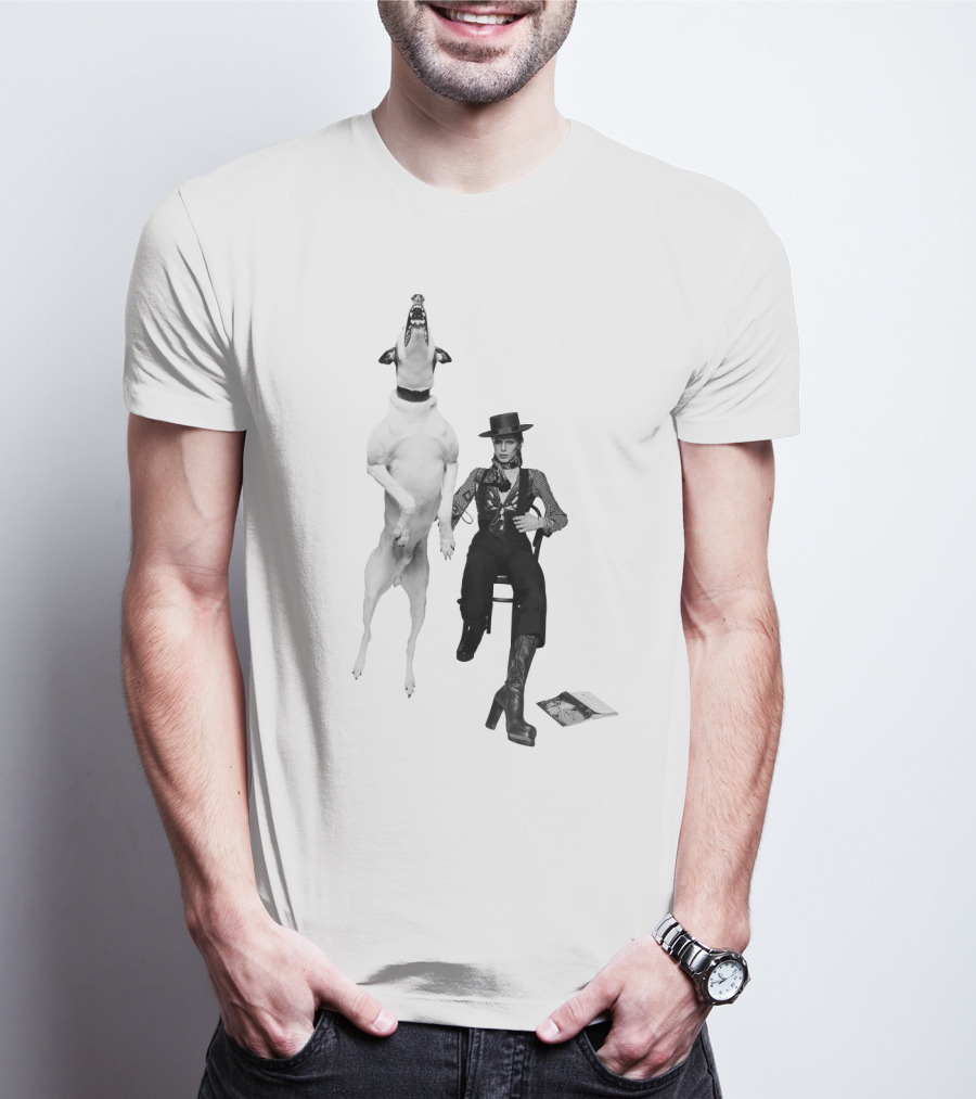 High Jumping Dog And Stylish Figure In Western Attire T-Shirt