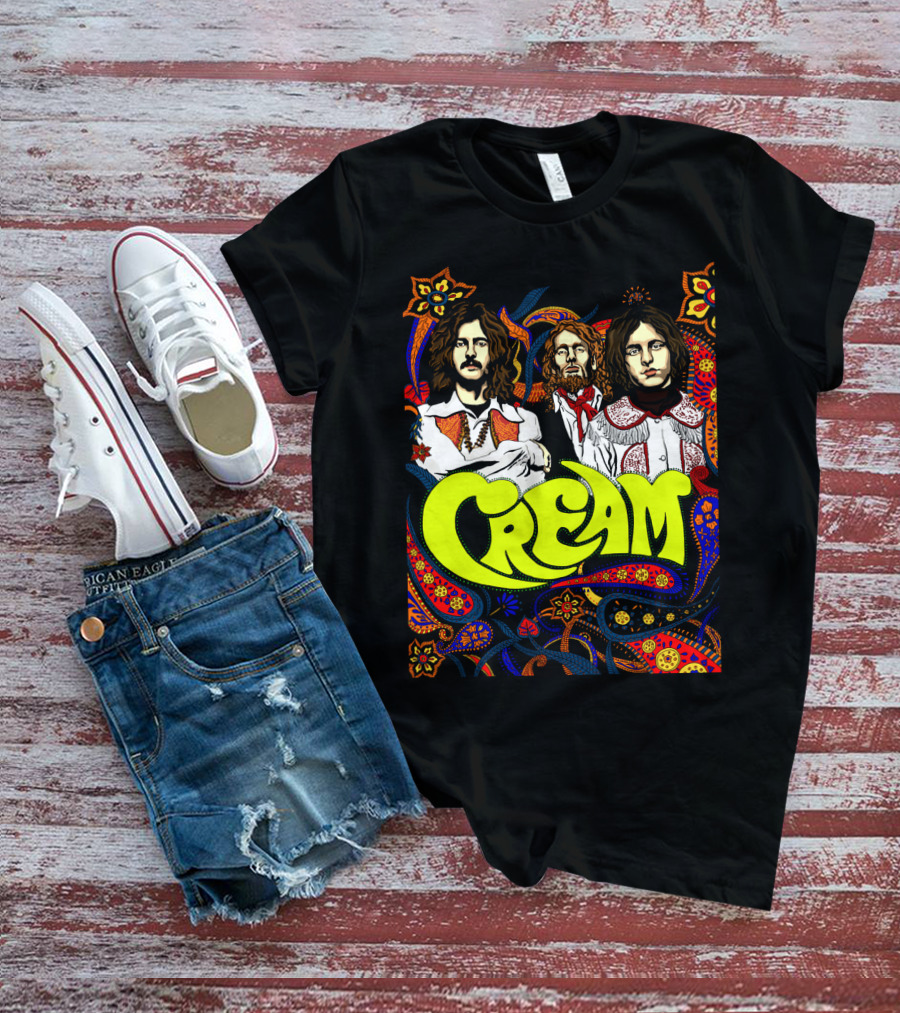 Cream Psychedelic Music Legends Portrait With Vibrant 60s T-Shirt