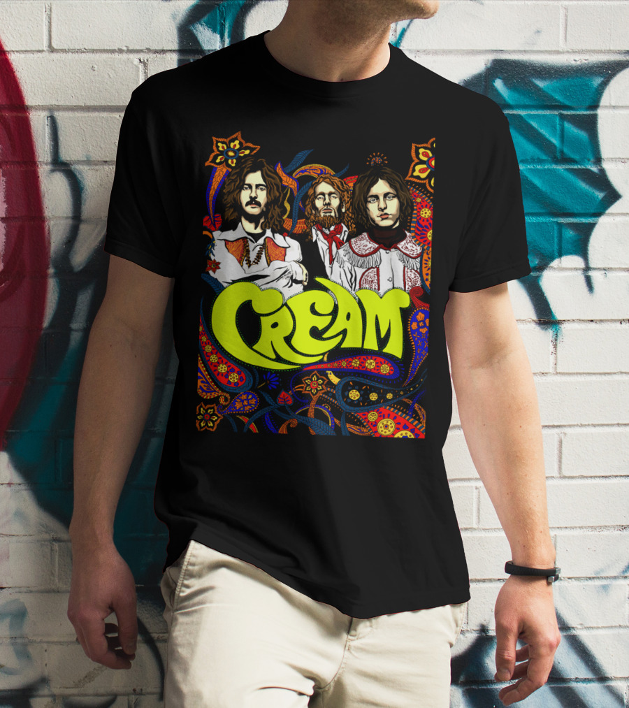 Cream Psychedelic Music Legends Portrait With Vibrant 60s T-Shirt