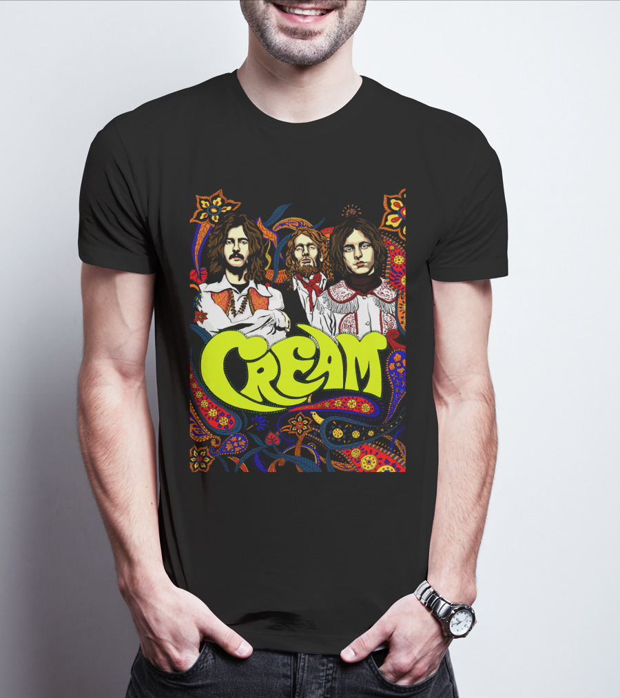 Cream Psychedelic Music Legends Portrait With Vibrant 60s T-Shirt