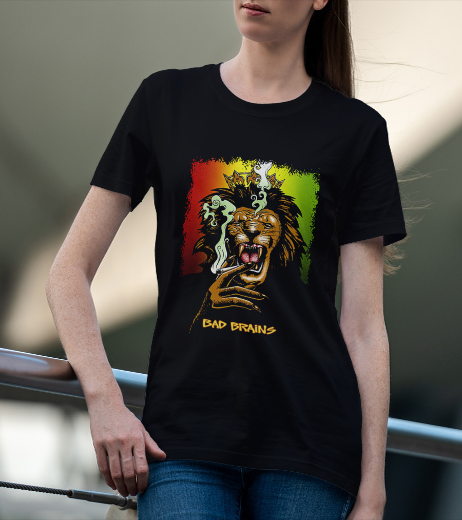 Bad Brains Lion Smoking Regal Crown Rasta Colors T-Shirt