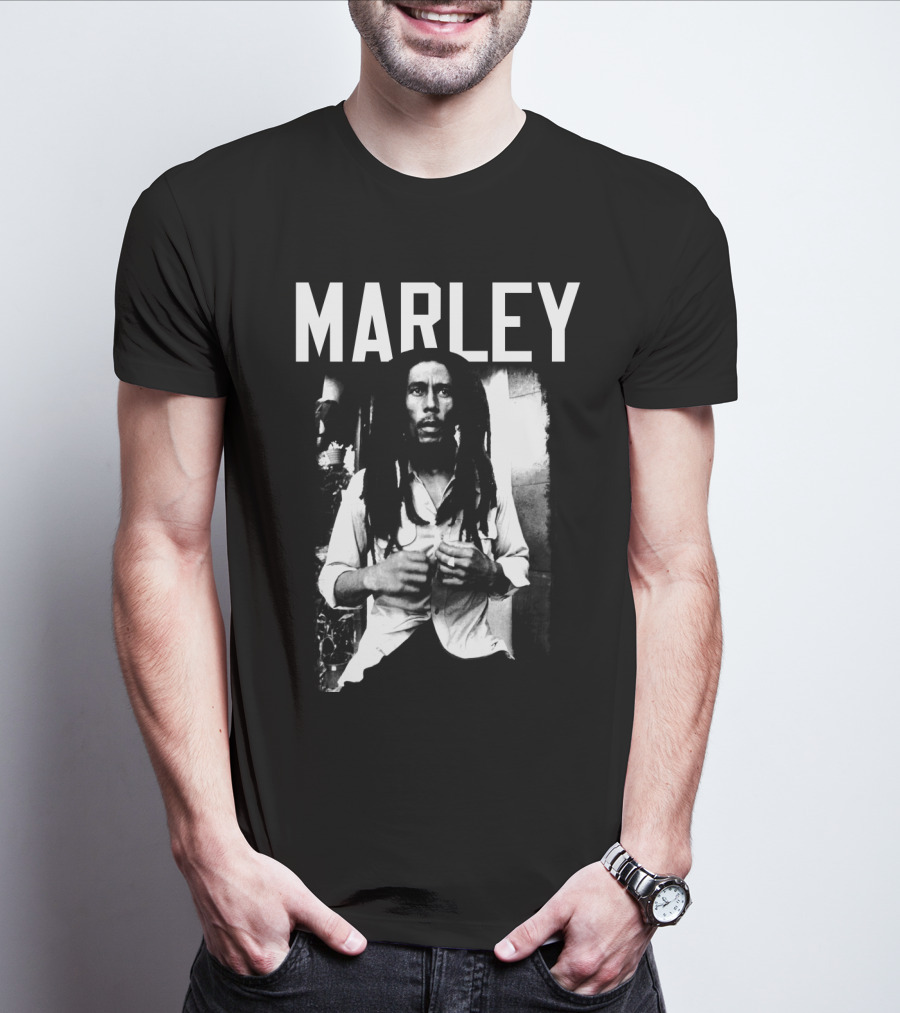 Marley Reggae Legend Iconic Portrait Black And White T-Shirt