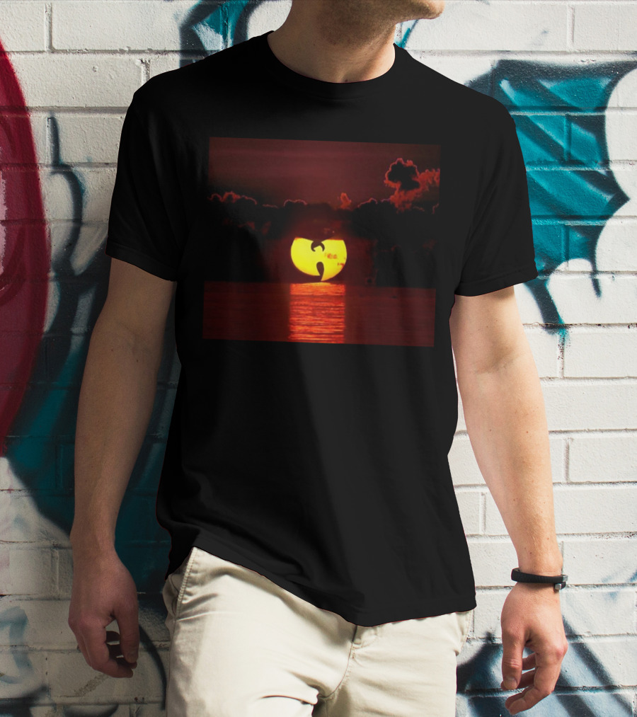 Wtc Sunset Reflection With Wu-Tang Clan Logo Silhouette Over Water T-Shirt