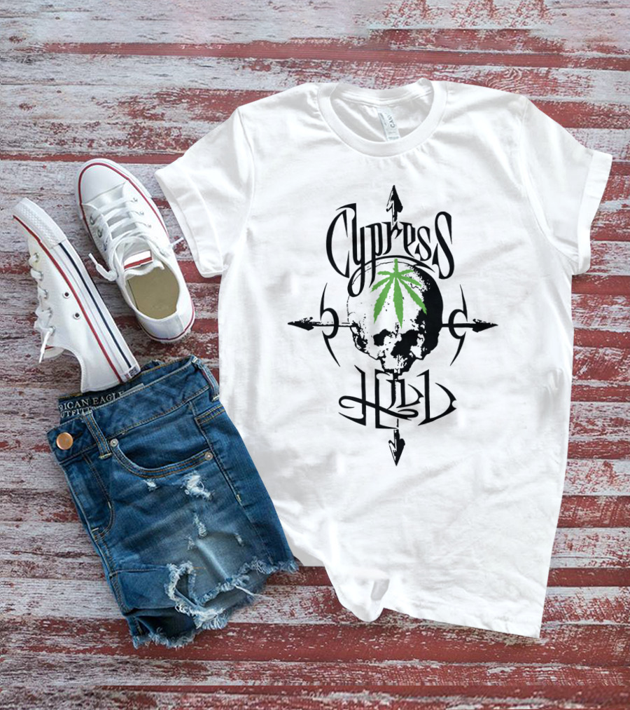 Cypress Hill Skull Logo With Green Leaf And Arrows T-Shirt