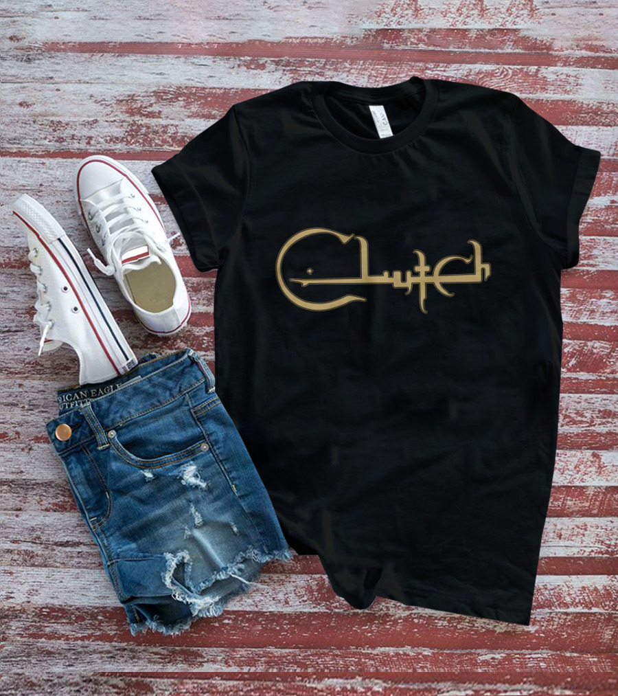 Clutch Logo Design With Guitar Motif T-Shirt
