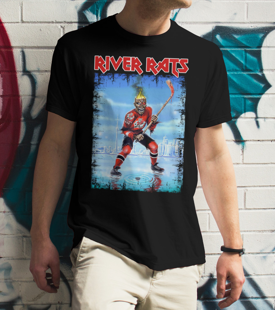 River Rats Hockey Team Flaming Skull Player T-Shirt