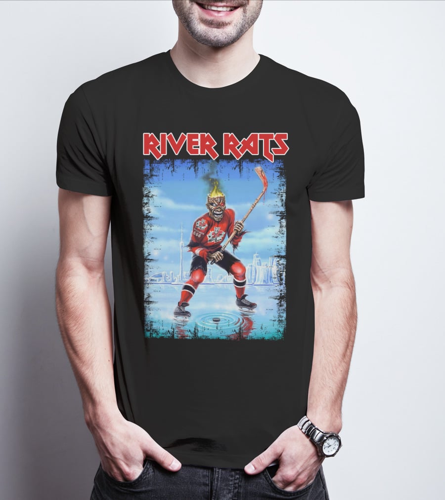 River Rats Hockey Team Flaming Skull Player T-Shirt