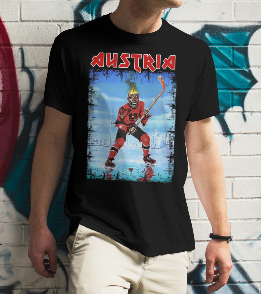 Austria Ice Hockey Burning Skull Fantasy Cityscape 666 Jersey T-Shirt