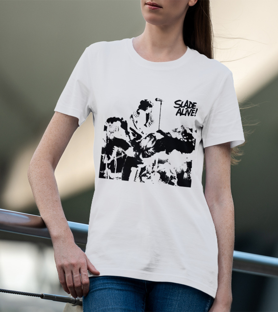 Slade Alive! Retro Concert Photo Black And White T-Shirt