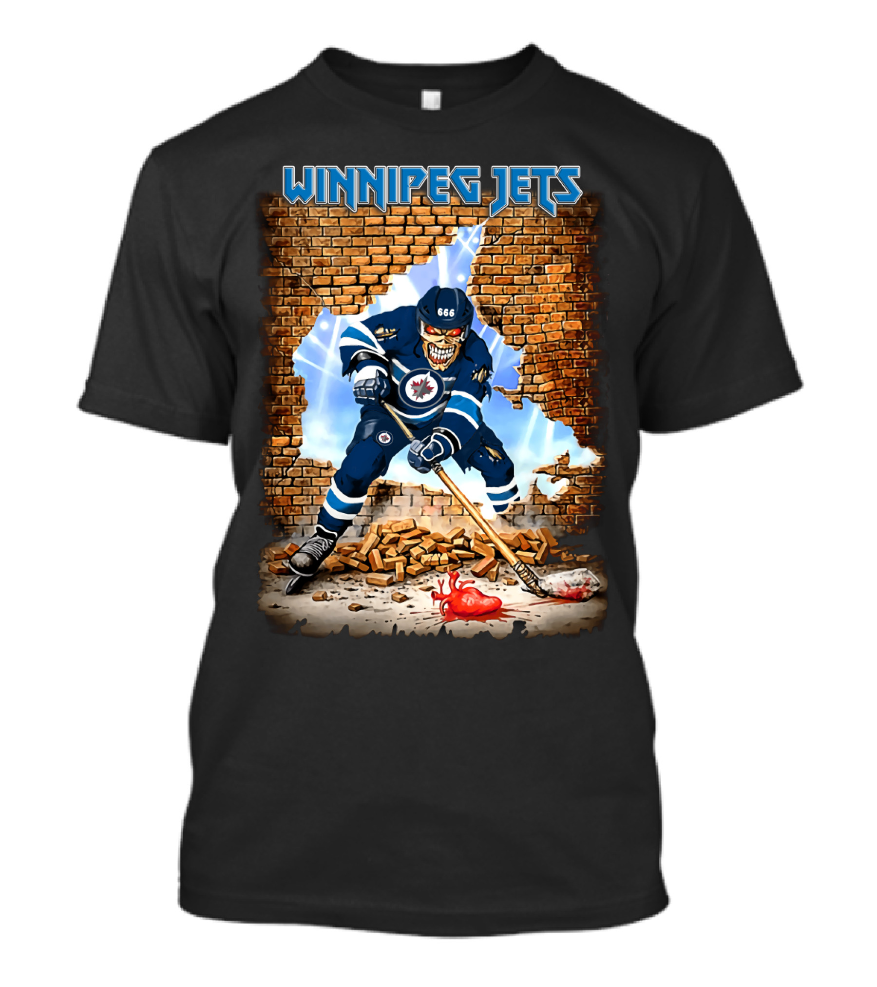Winnipeg Jets Hockey Demonic Player Breaking Through Wall T-Shirt