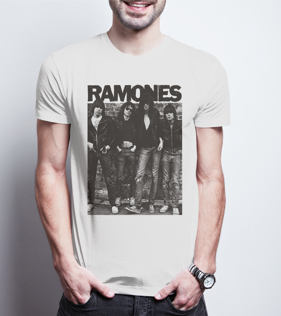 Ramones Black And White Band Photo Iconic Punk Rock Group T-Shirt