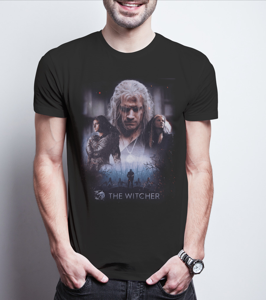 The Witcher Geralt Yennefer Ciri Dark Forest Scene T-Shirt
