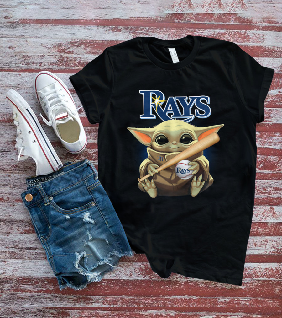 Rays Baby Yoda Holding Baseball And Bat With Star Wars Crossover T-Shirt