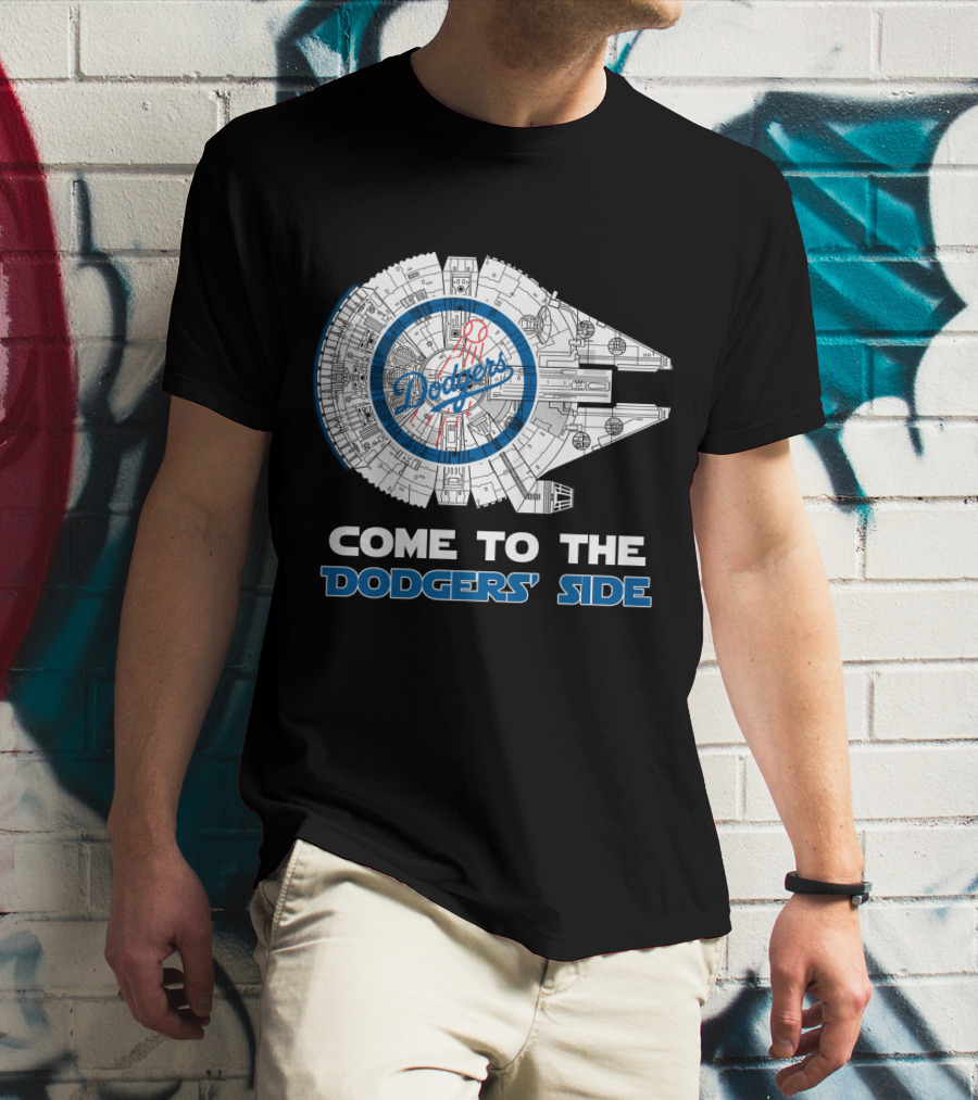 Come To The Dodgers' Side Los Angeles Dodgers Millennium Falcon Mlb Spaceship T-Shirt