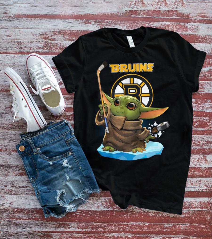 Bruins Baby Yoda Hockey Star Wars Crossover T-Shirt
