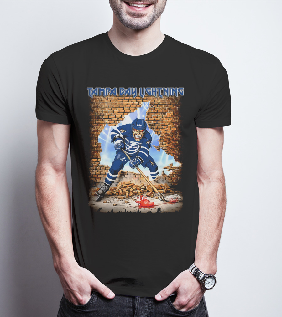 Tampa Bay Lightning Hockey Skeleton Breaking Brick Wall 666 T-Shirt