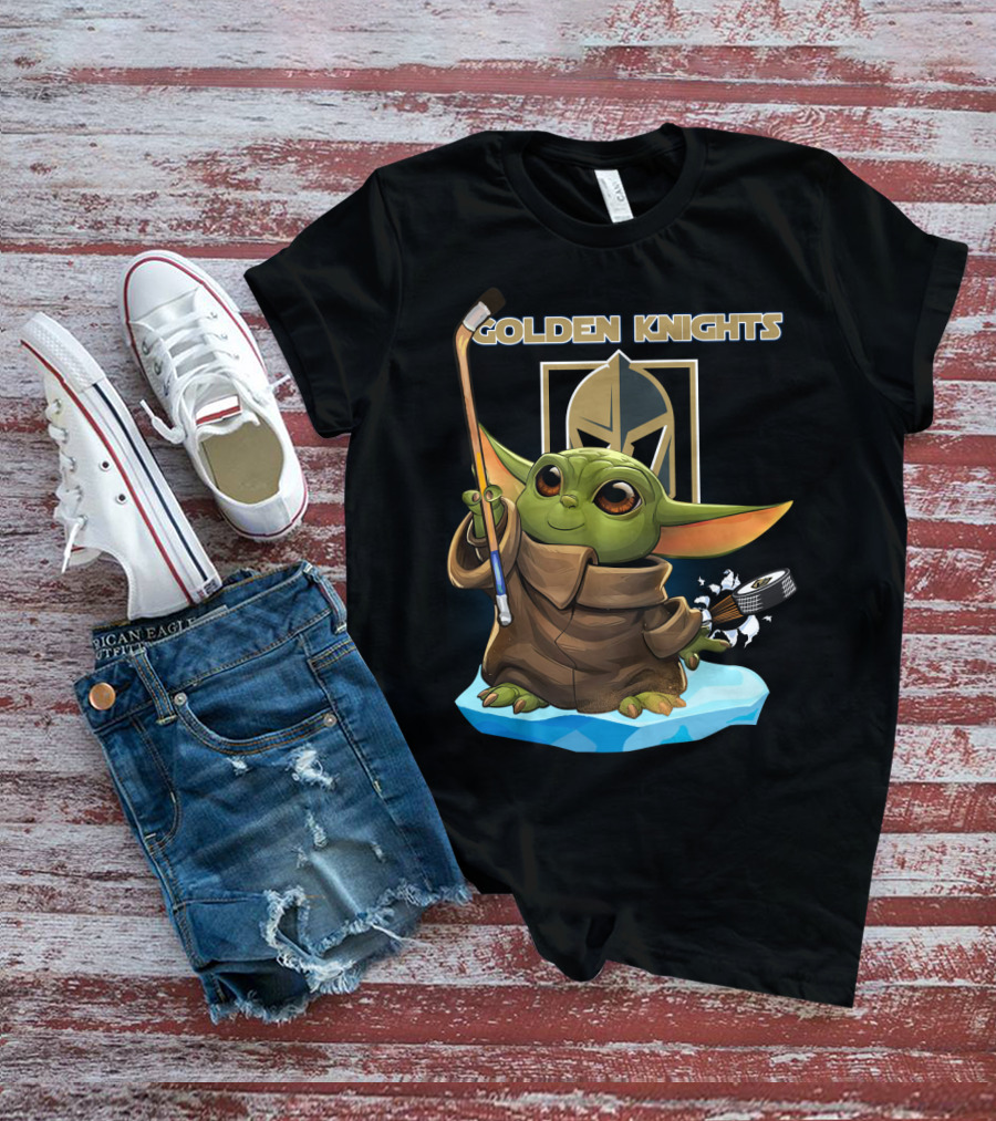 Golden Knights Baby Yoda Hockey Ice Block T-Shirt