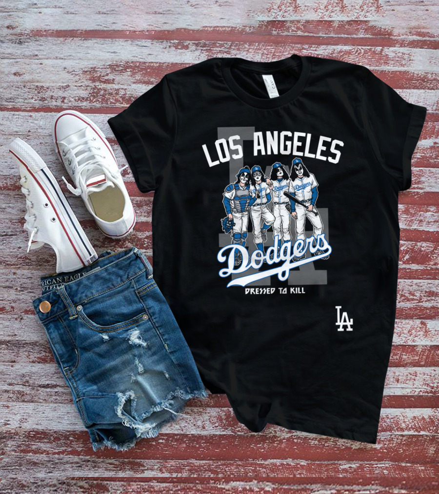 Los Angeles Dodgers Dressed To Kill Featuring KISS Band Members T-Shirt