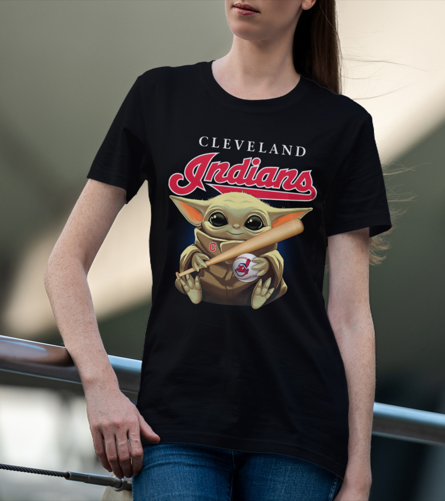 Cleveland Indians Baby Yoda Baseball Bat And Ball T-Shirt