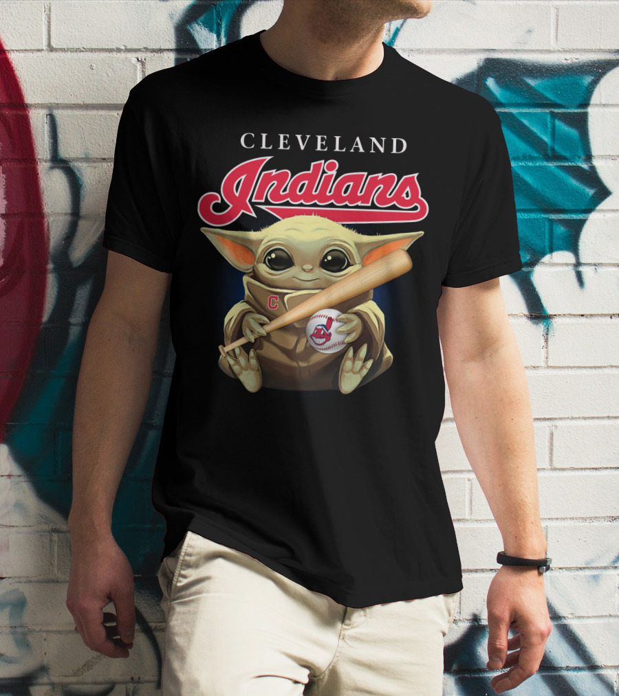 Cleveland Indians Baby Yoda Baseball Bat And Ball T-Shirt
