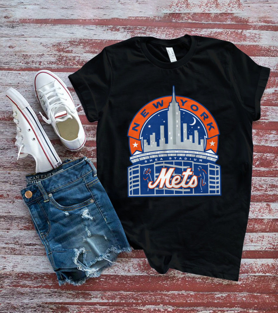 New York Mets Shea Stadium Skyline Moon Stars T-Shirt