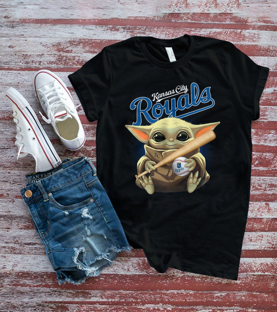 Kansas City Royals Baby Yoda Baseball Bat And Ball T-Shirt