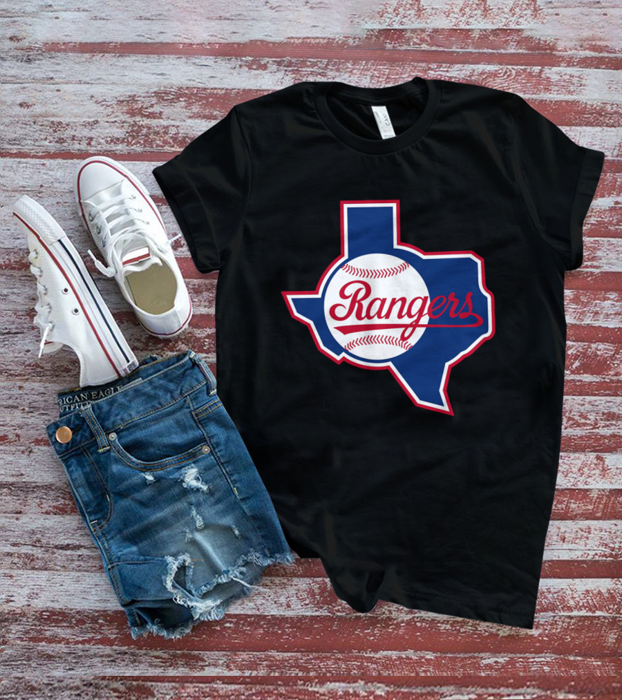 Texas Rangers Vintage Logo Texas Outline Baseball T-Shirt
