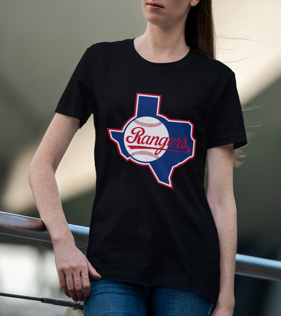 Texas Rangers Vintage Logo Texas Outline Baseball T-Shirt