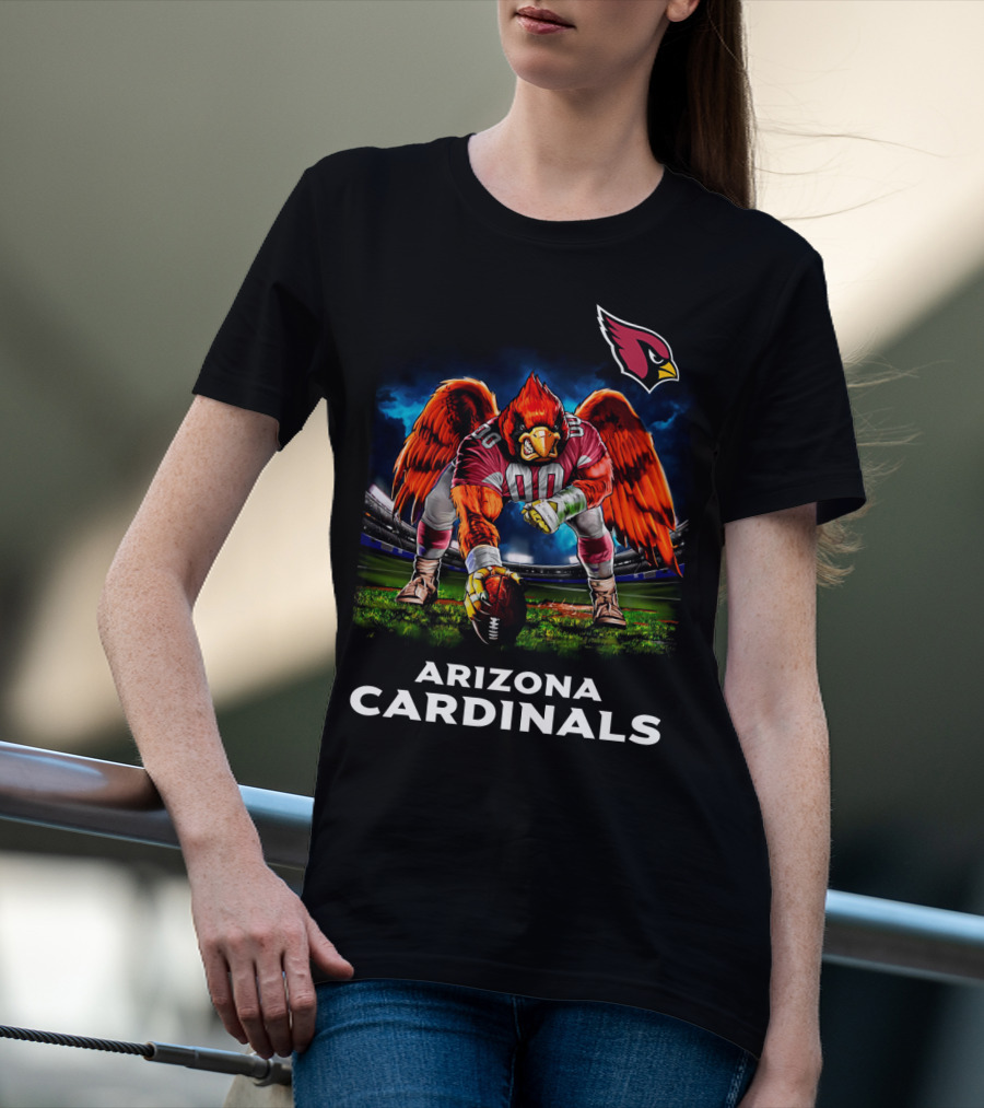 Arizona Cardinals Nfl Football Bird Mascot 3 Point Stance Stadium Scene T-Shirt