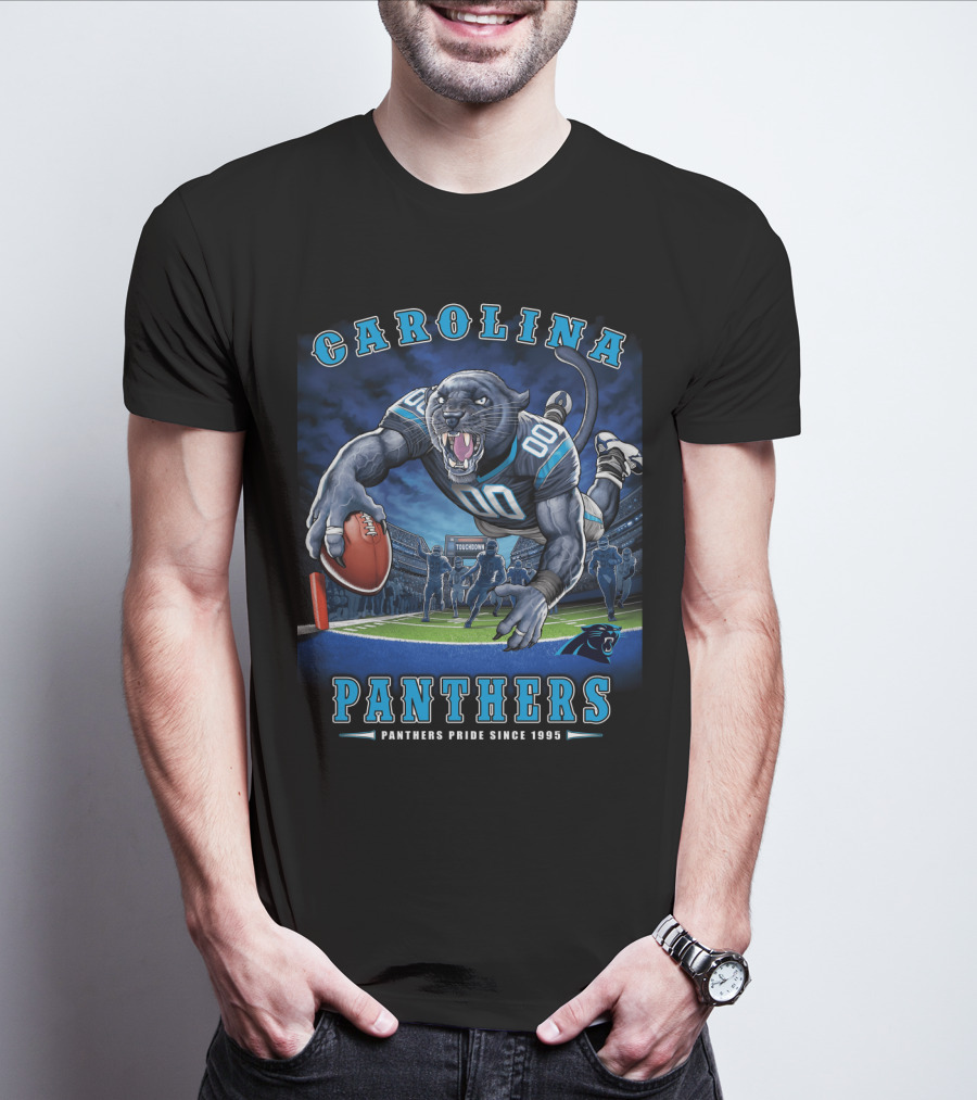 Carolina Panthers Pride Since 1995 - End Zone Football Tiger Roaring With Ball T-Shirt