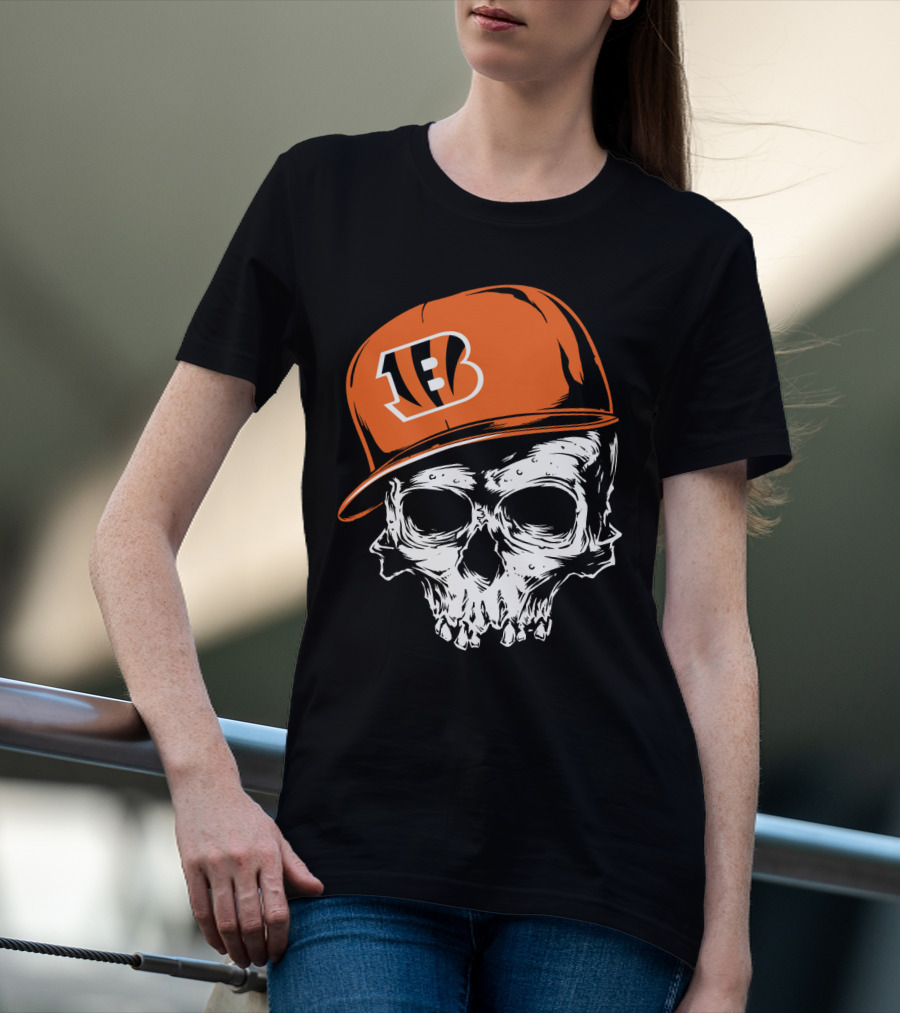 Cincinnati Bengals Skull Hat T-Shirt