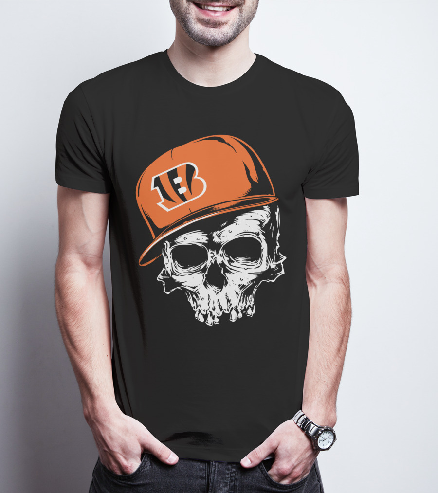 Cincinnati Bengals Skull Hat T-Shirt