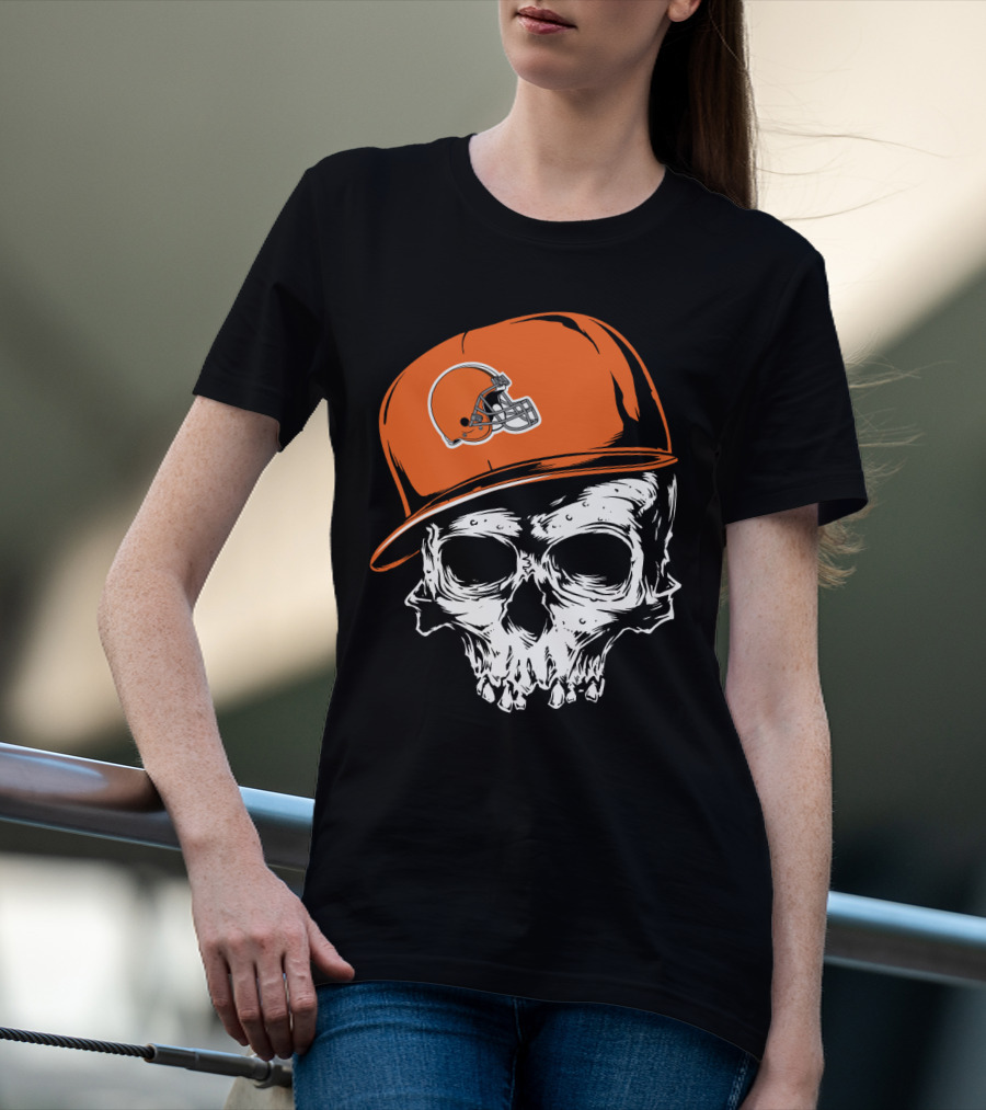 Cleveland Browns Skull With Helmet Cap T-Shirt