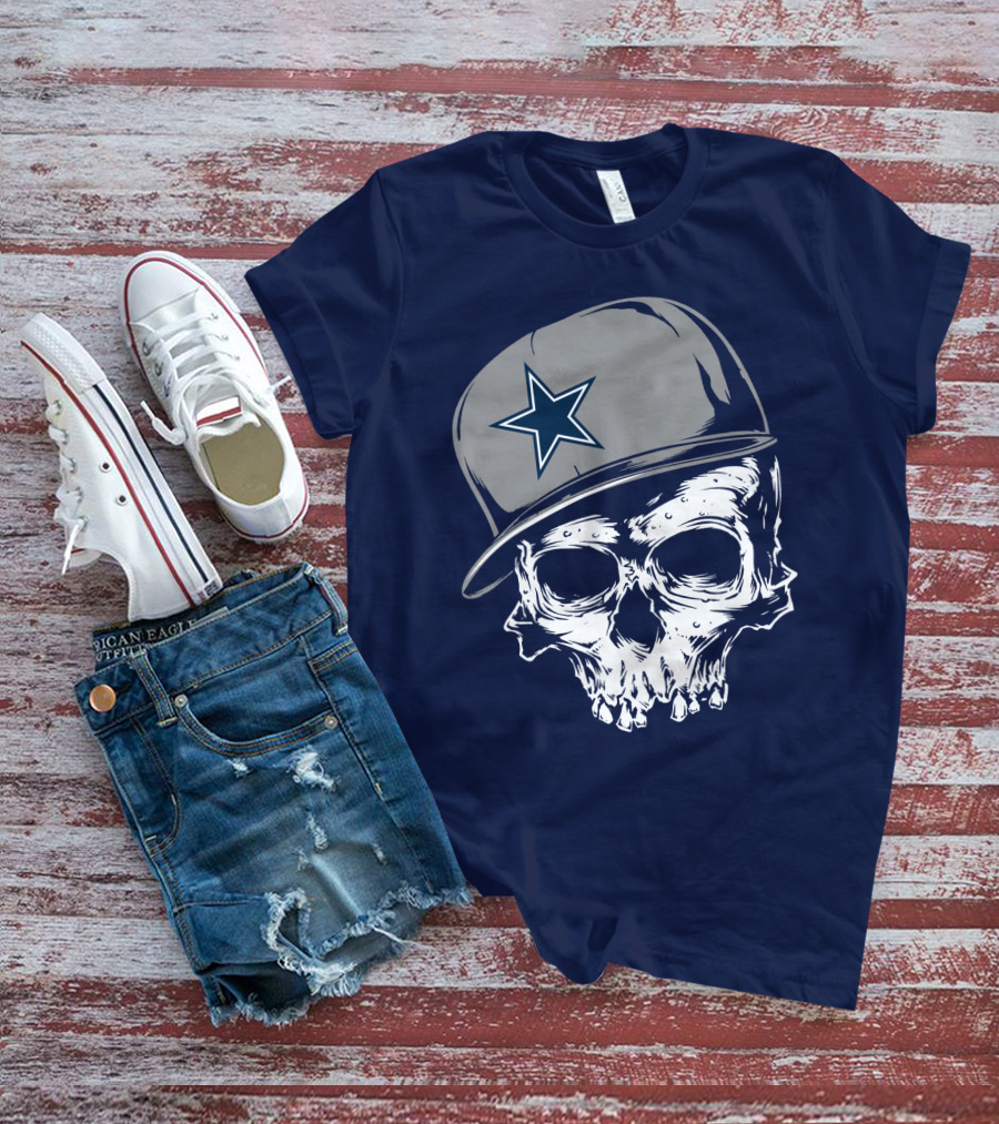 Dallas Cowboys Skull With Star Emblem Cap T-Shirt