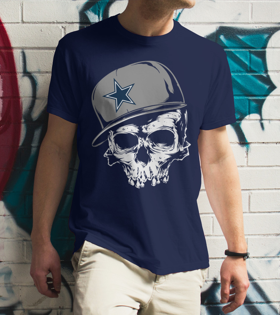 Dallas Cowboys Skull With Star Emblem Cap T-Shirt