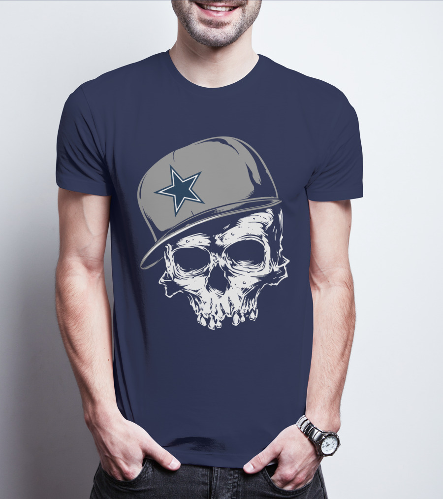 Dallas Cowboys Skull With Star Emblem Cap T-Shirt