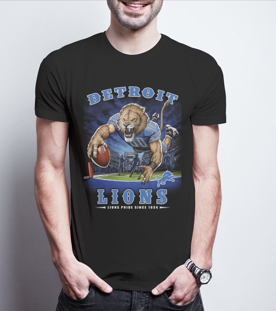 Detroit Lions Pride Since 1934 End Zone Nfl Touchdown Roaring Football Player T-Shirt