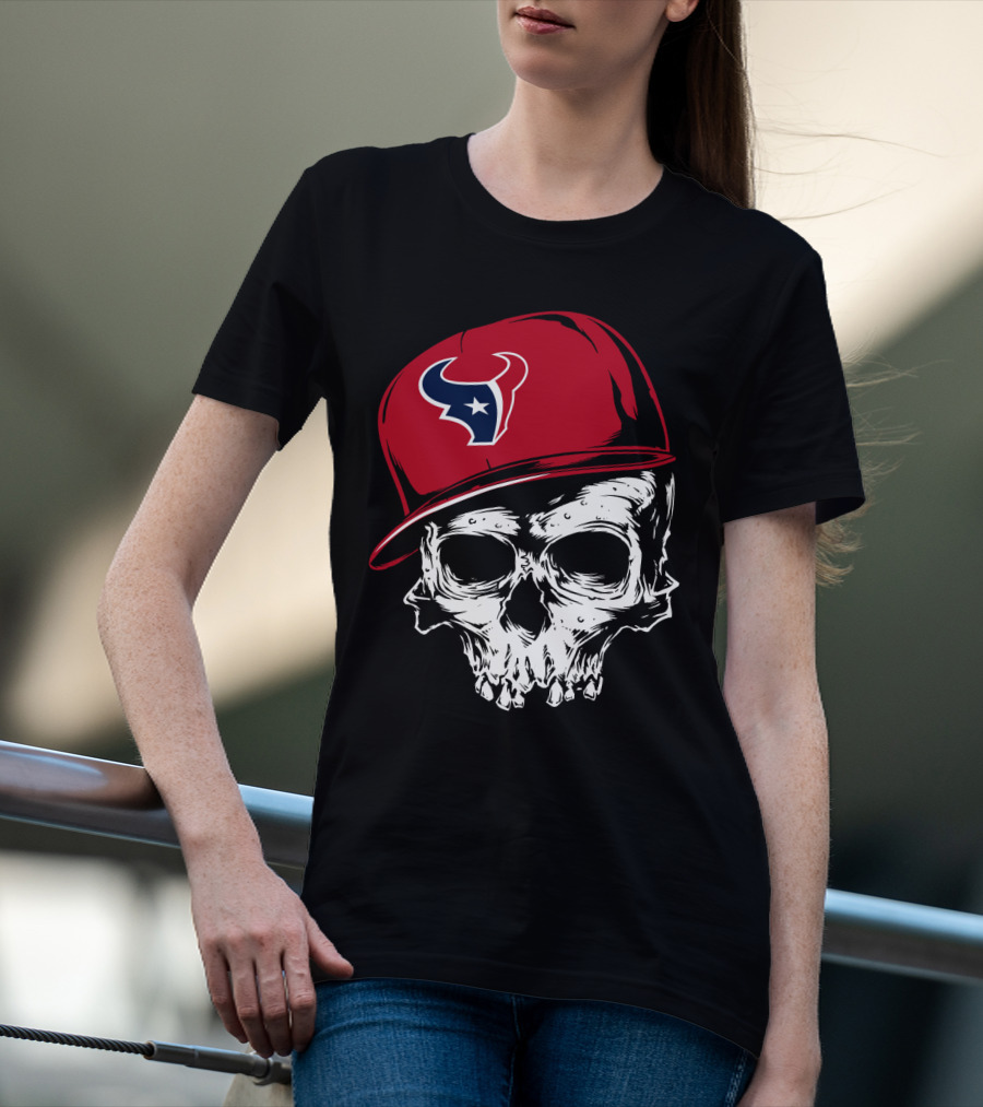 Houston Texans Skull With Red Cap T-Shirt
