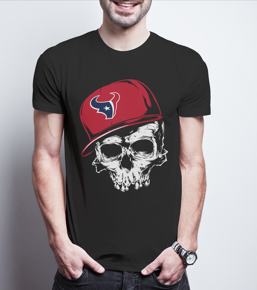Houston Texans Skull With Red Cap T-Shirt