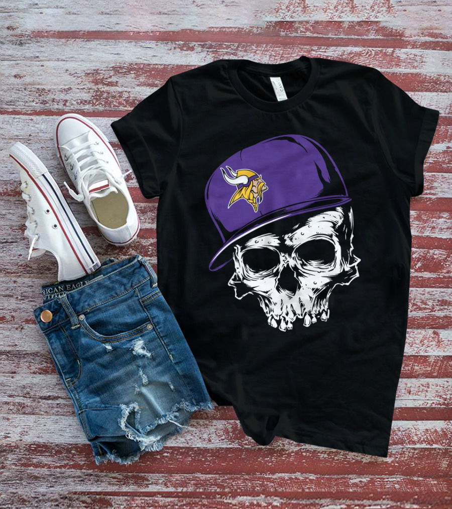 Minnesota Vikings Skull Purple Hat T-Shirt