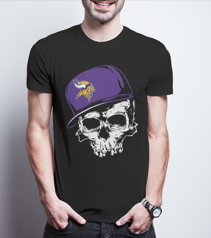 Minnesota Vikings Skull Purple Hat T-Shirt