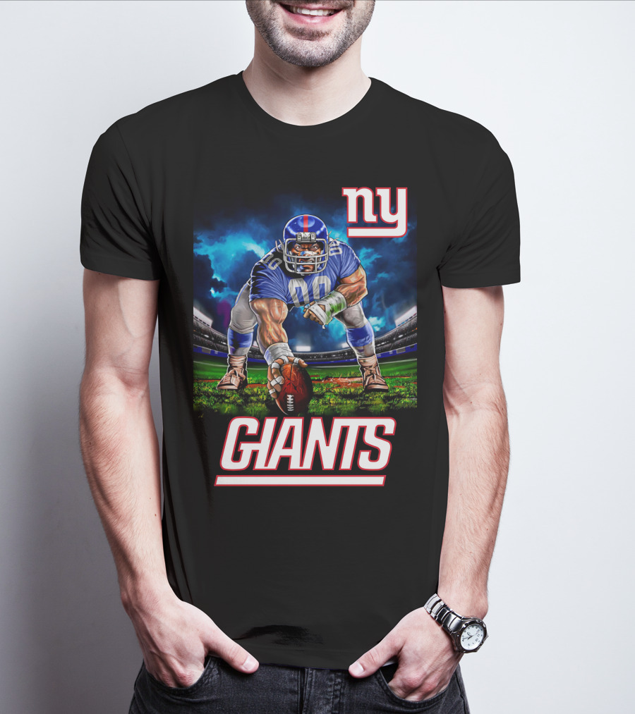 Ny Giants Football 3 Point Stance Nfl Stadium Scene T-Shirt