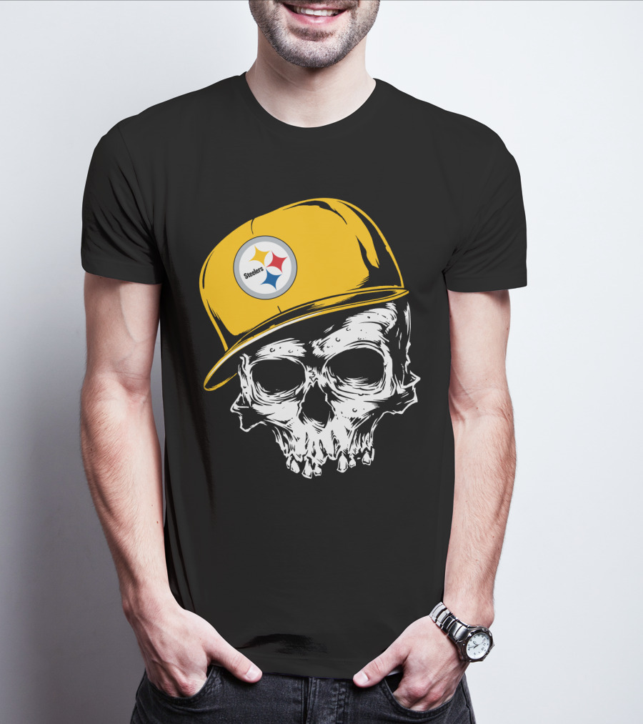 Pittsburgh Steelers Skull With Yellow Cap T-Shirt