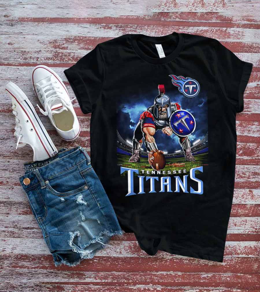 Tennessee Titans Spartan Warrior Football Action Pose Stadium Background T-Shirt