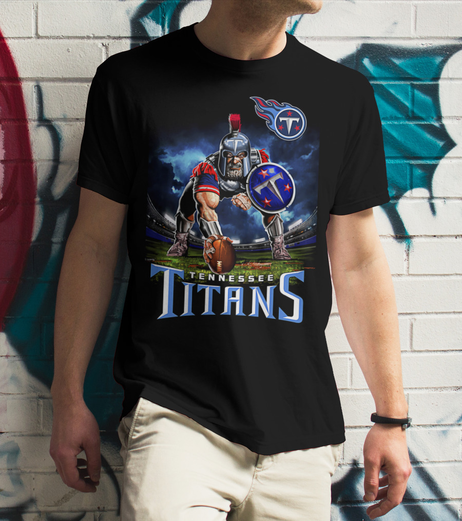 Tennessee Titans Spartan Warrior Football Action Pose Stadium Background T-Shirt