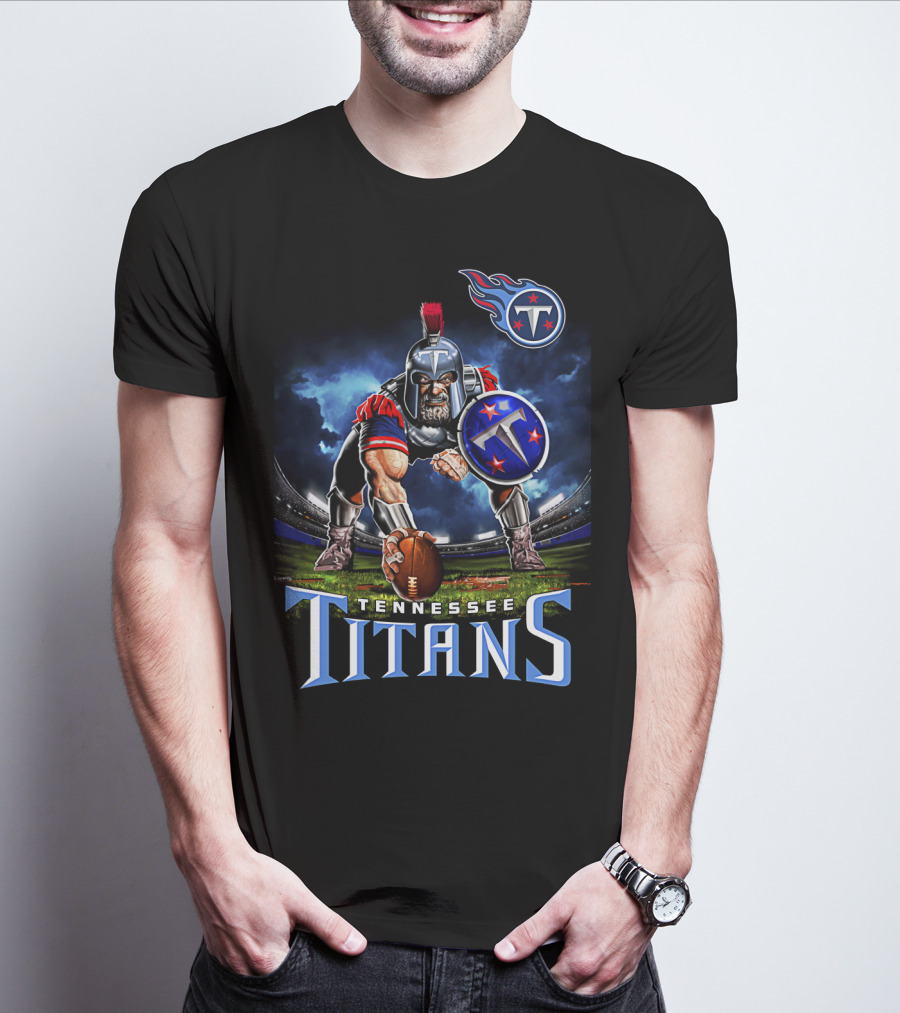 Tennessee Titans Spartan Warrior Football Action Pose Stadium Background T-Shirt