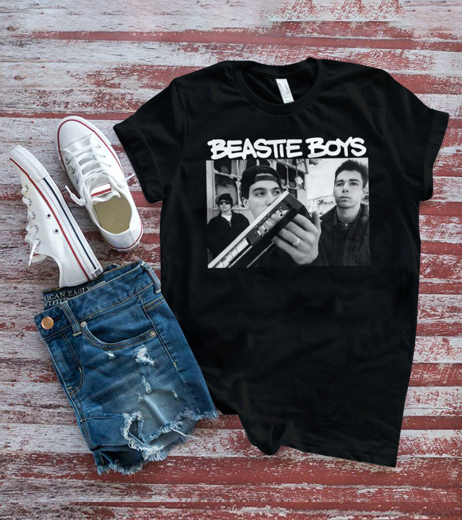 Beastie Boys Holding Boom Box Black And White Photo T-Shirt